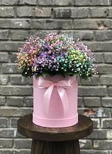 Цветочная композиция из Гипсофила и Розы в шляпной коробке в Едрово