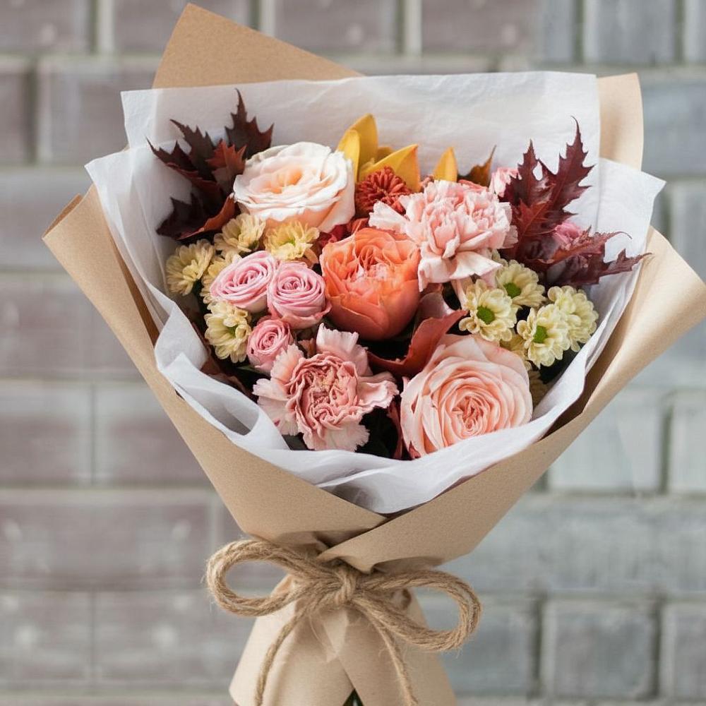 Букет цветов из: Гвоздики, Хризантемы и Розы в Едрово