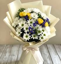 Букет цветов из:  Ирисы, Хризантемы и Розы #REPLACE_PRED# Едрово
