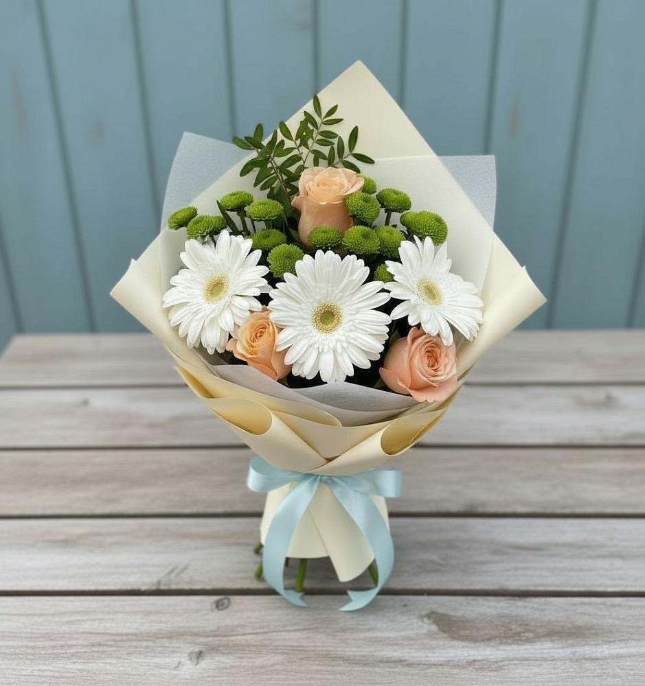 Букет цветов из: Герберы, Розы и Хризантемы в Едрово