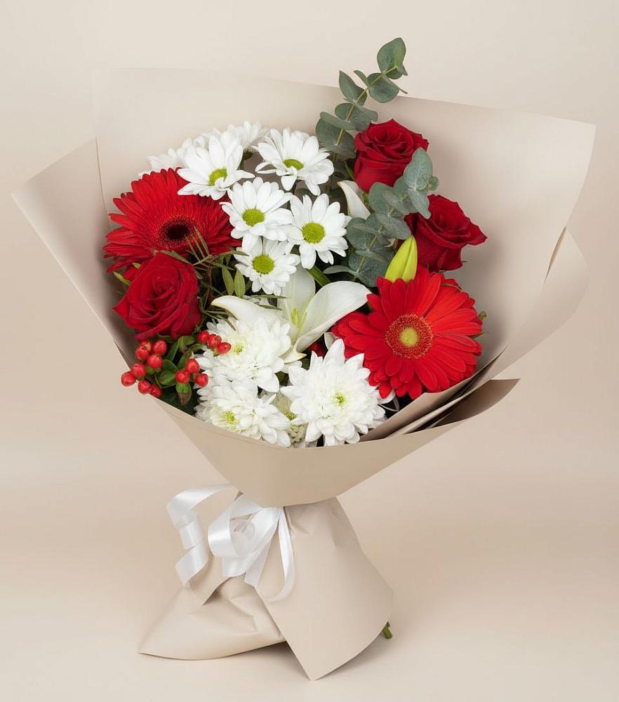 Букет цветов из: Розы, Хризантемы, Герберы и Лилии в Едрово