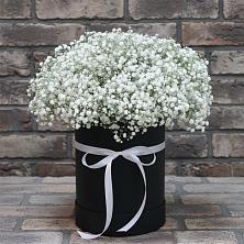 Цветочная композиция из Гипсофила в шляпной коробке в Едрово